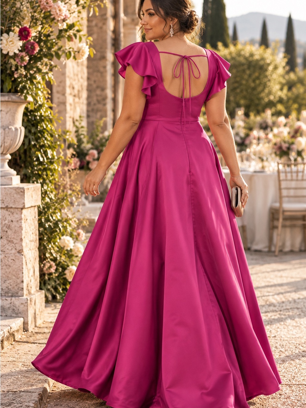 JJ’s House Orchid Satin Flutter Sleeve Formal Gown Plus 24W NWT